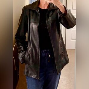 Danier Black Leather Zip-Front Jacket